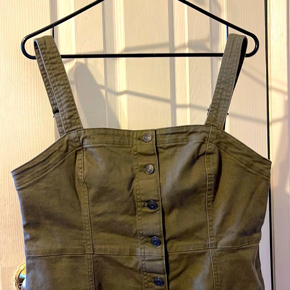 Strappy military green canvas cotton dress
